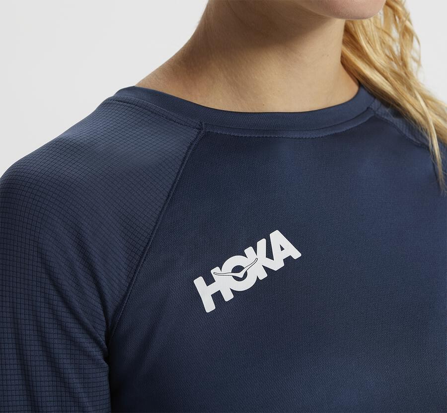 Hoka One One Top Kadın Lacivert - Performance 3/4 Sleeve - HB1538492